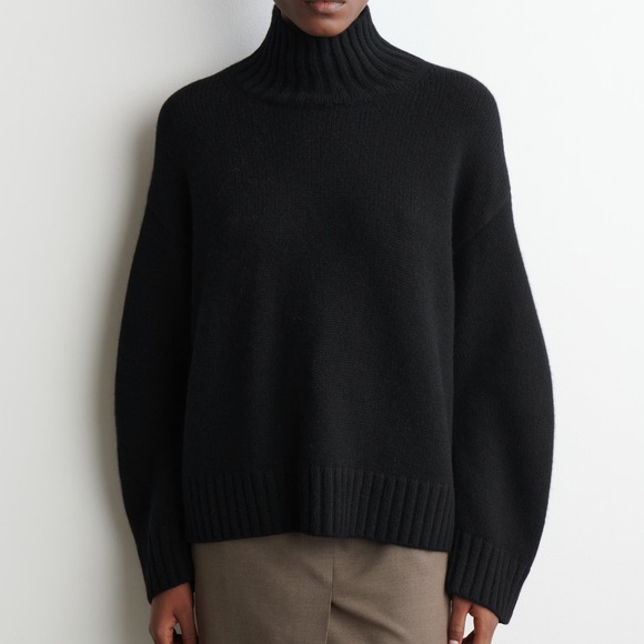 COS Chunky Pure Cashmere Mock-Neck Sweater Black Size Medium - Picture 2 of 14